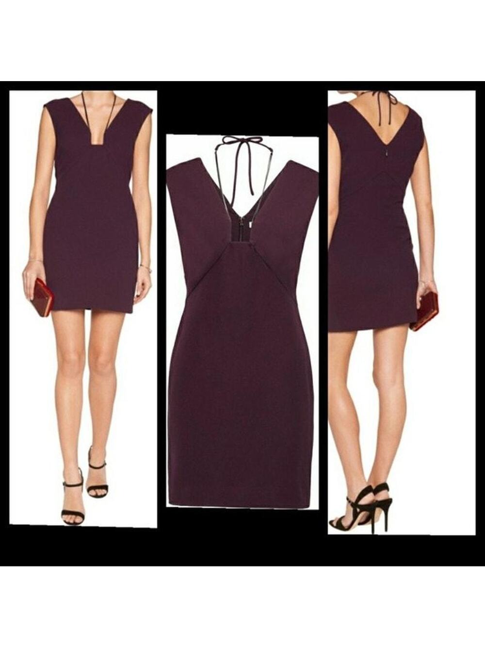 Halston Heritage Dress Halter Gunmetal Snake Chain Cocktail Designer Purple Port